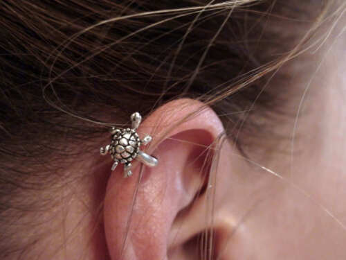 Tiny Turtle Ear Cuff - 925 Sterling Silver - No Piercing Earring Clip On - Picture 2 of 3