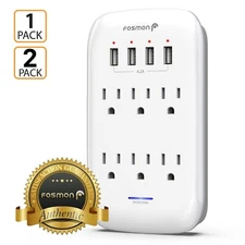 1225J Surge Protector 6 Outlet Extender With 4 USB Charger Port Wall Adapter Tap