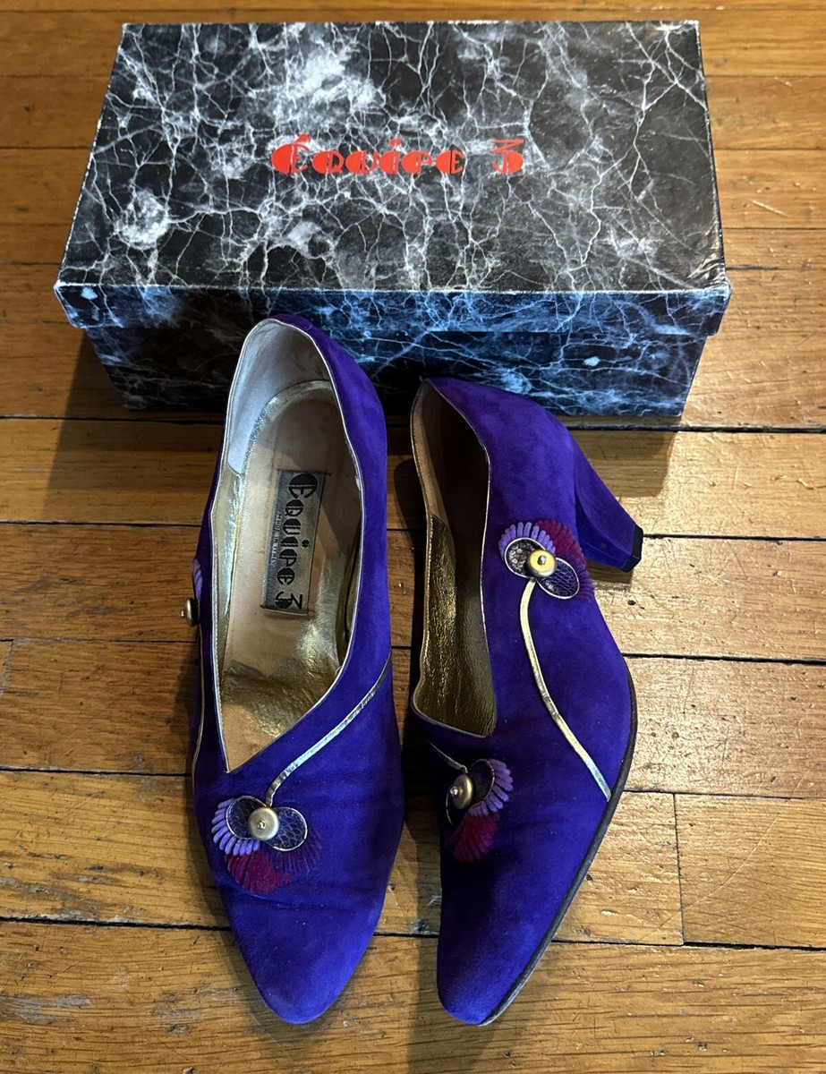 gold dress purple shoes VINTAGE EQUIPE 3 Adorned HIGH HEEL SIZE 7.5 Made In Italy purple and gold dress casual