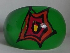 VINT LUCITE PLASTIC RING GREEN SPIDER WEB DESIGN SZ 6-3/4