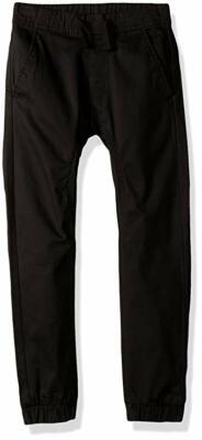 Southpole Little Boys' Solid Stretch Twill Long Jogger Pants, Black Small 