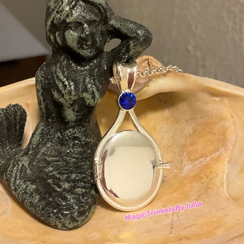 H2O Just Add Water Locket Capri Blue Crystal Gemstone Rhodium Plated Pendant - Picture 5 of 6