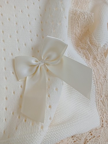 Romany Spanish Baby Shawl Baby Blanket Cream with Beige Lace and Cream bow - Picture 7 of 11
