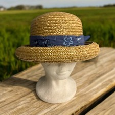 Vintage Kentucky Derby Acrylic Straw Hat With Floral Embroidered Bandana Bow
