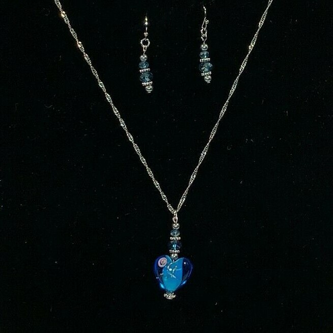Necklace & Earring Set w/ Glass Lampwork Heart & Czech Glass Beads Handcrafted