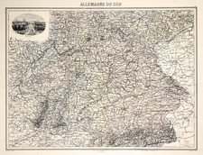 Germania Meridionale Originale Incisione Acciaio Cartina Geografica Smith 1890