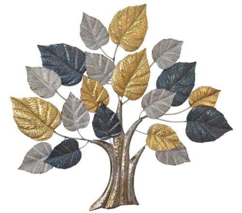 Wanddekoration "Baum" Silber/Grau/Goldfarben Wandapplikation Metallbild Wandbild - Bild 1 von 2