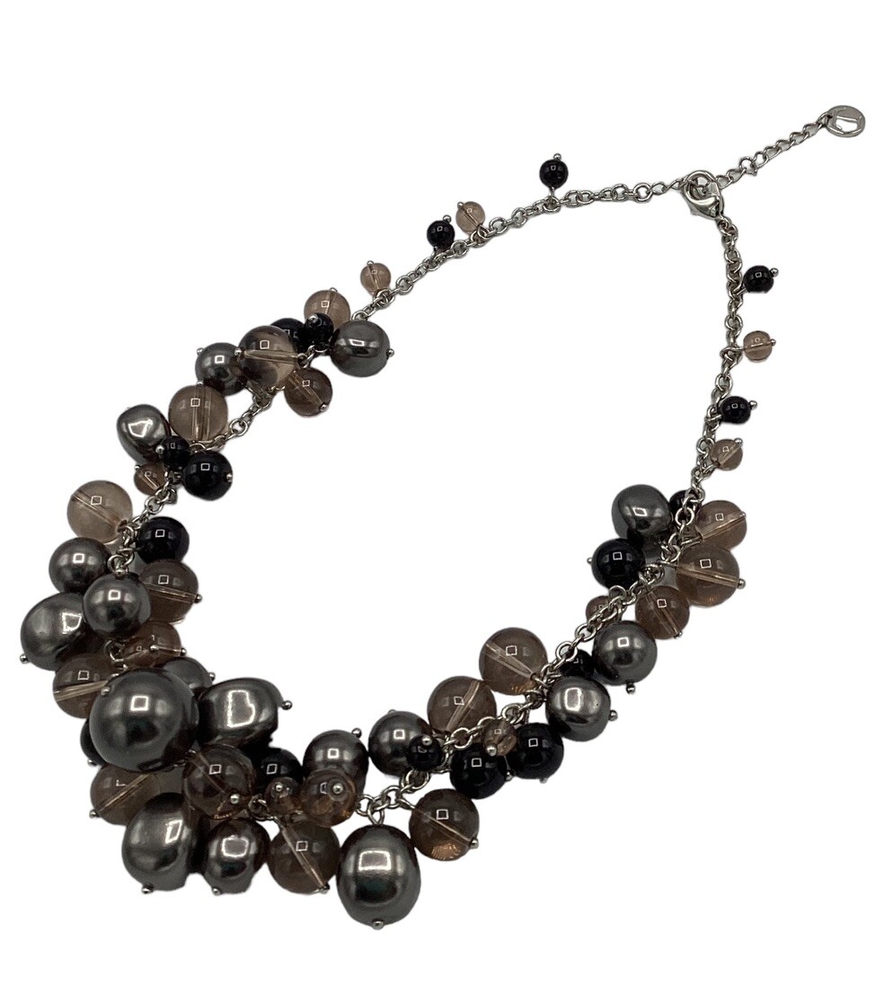 Talbots Gray Translucent Beaded Silver Tone Neckl… - image 1