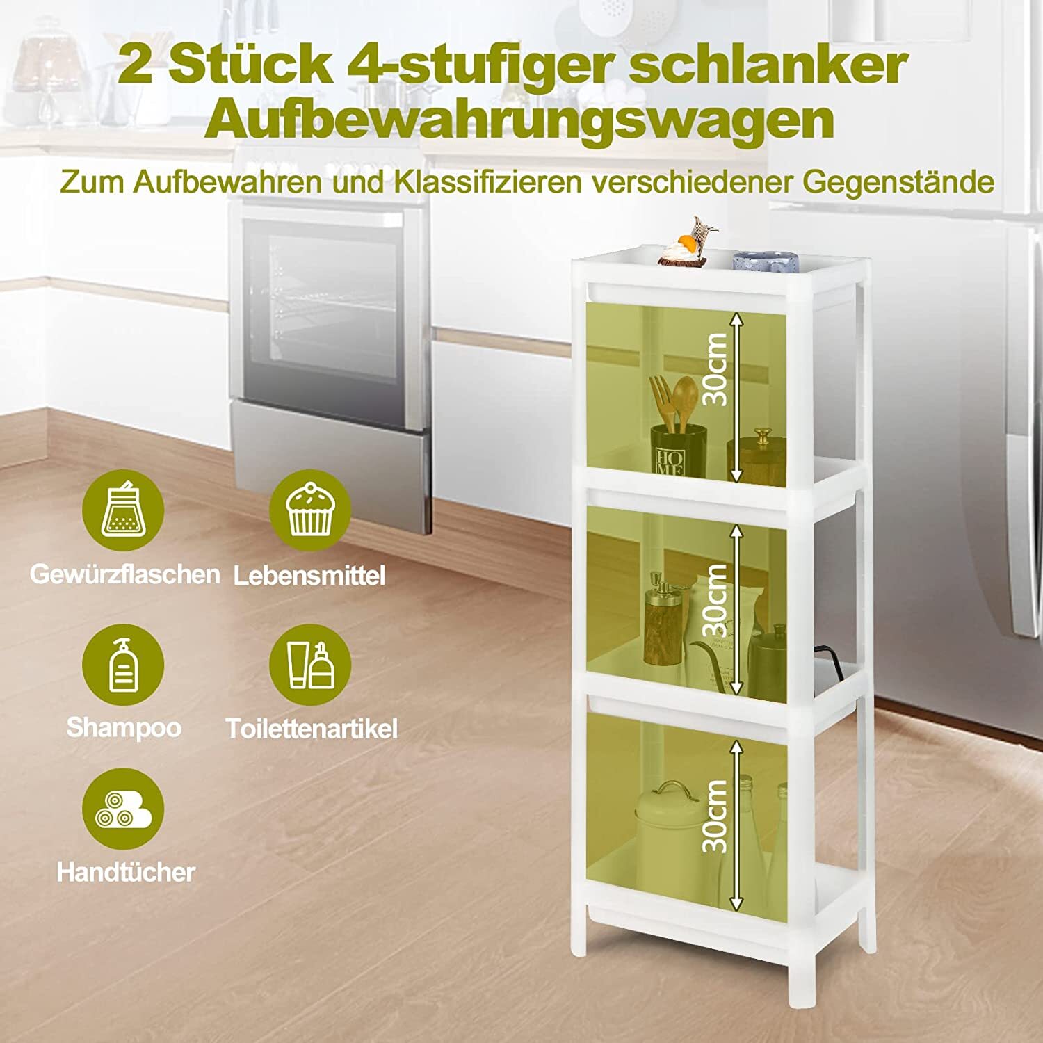 2er Set Nischenregal Badregal 4 Ebenen Standregal schmal Küche Badezimmer