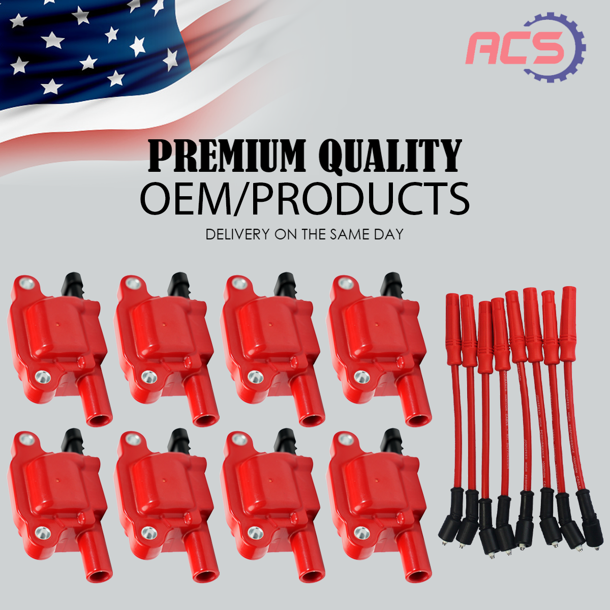 8PCS High Energy OEM Ignition Coil + Wire Set for Chevy