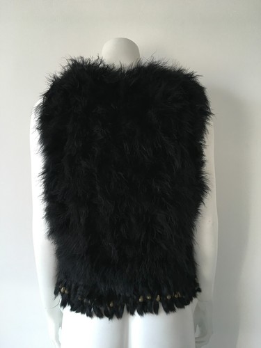 Real Ostrich Feather Fur Black Vest Size M - Picture 6 of 9