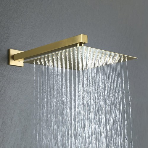 Brushed Gold Shower Faucet System LED 12'' Rain Shower Head Tub Filler Mixer Tap - Picture 42 of 46