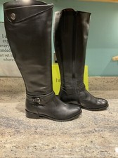 Image of Hotter Justina Knee High Boots Black Leather Buckle Detail Size 5 Standard New