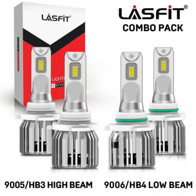 Lasfit LED Headlight Bulbs 9005 9006 Combo Set Cool White Light Plug Play 6000K