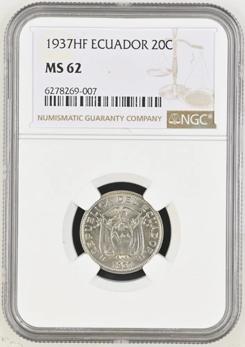 Ecuador 20 Centavos 1937HF NGC MS 62