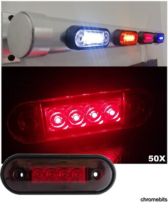 50X Red Flush Curved 4 Led Marker Light 12-24v For Truck Van Bar NO CUT OUT