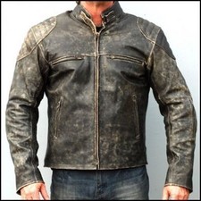 Men's Distressed Antique Vintage Black Retro Motor Biker Real Leather Jacket