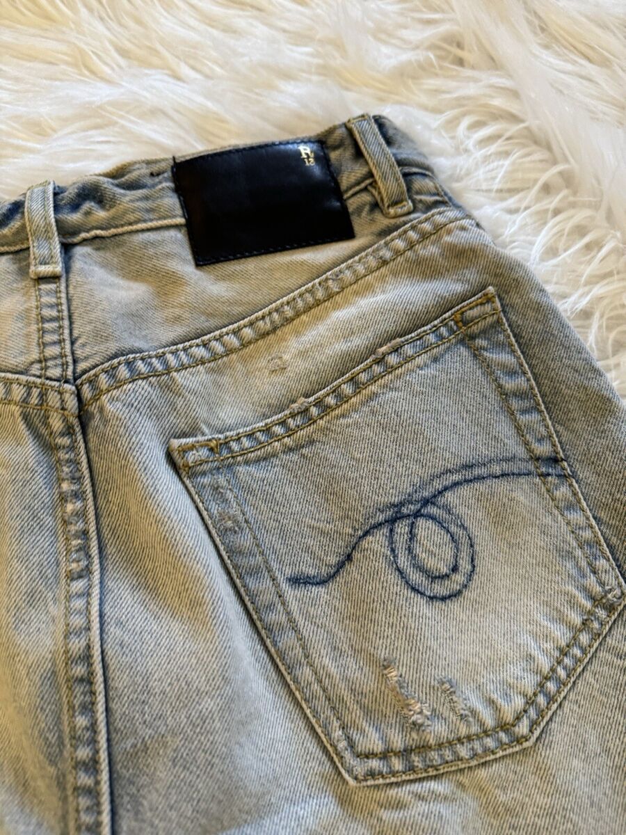 R13 Double Classic Shredded Hem Skirt Denim Jeans Leighton R13 Double Classic Shredded Hem Skirt Denim Jeans Leighton