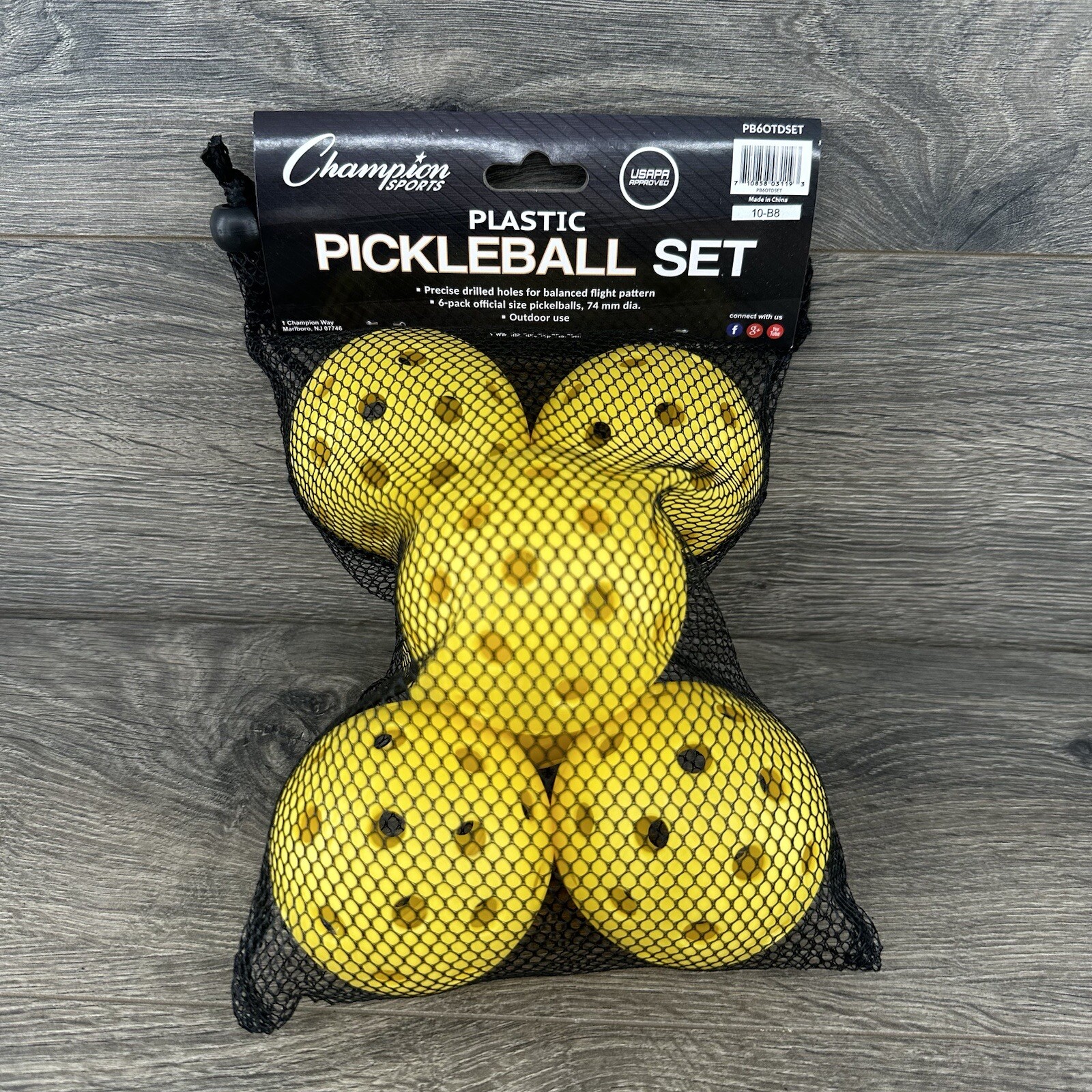 Champion Sports Plastic Pickle Ball Set 6 Pack Yellow PB60TDSET USAPA