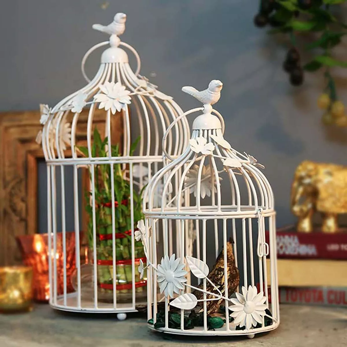 Metal Decorative Bird Cage Hanging Chandelier Pack of 2