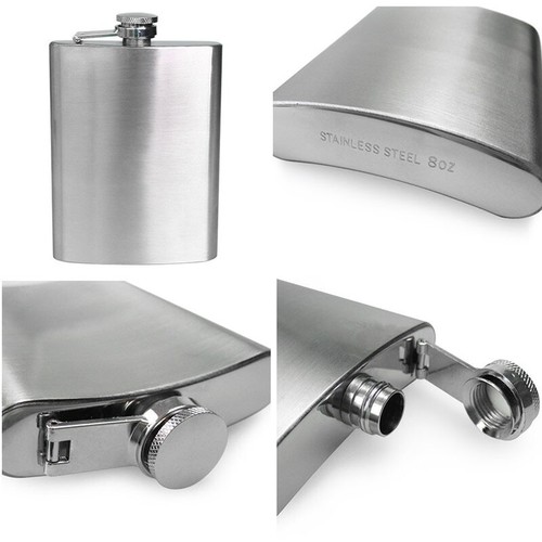 8 oz Liquor Pocket Hip Flask Stainless Steel Whiskey Screw Cap Flagon w/ 2 Cups - Picture 4 of 5