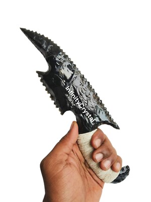 10 Black Obsidian Blade With White Thread Knife,Crystal Dagge,Viking Sword.