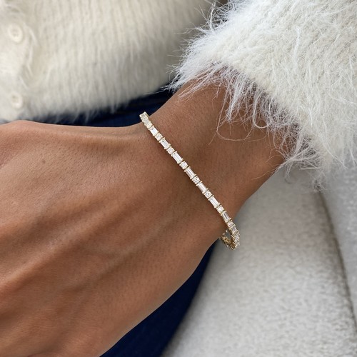 Baguette And Radiant Labcreated Diamond Bangle Bracelet 4.38ct E-F/VS1 - Picture 5 of 8