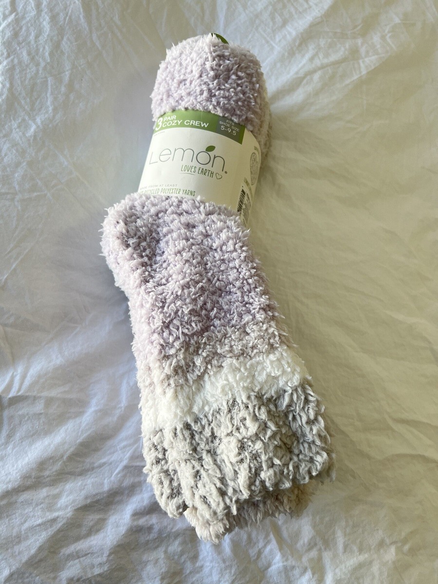 Lemon Loves Earth | (3) Pr Socks Soft Cozy Fuzzy Deep Pile