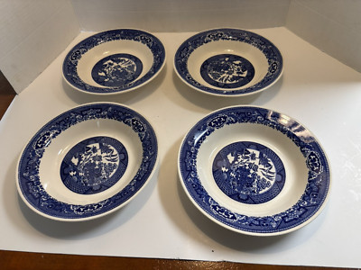 4 Blue Willow Ware Soup Bowl 8 1/4  Royal China Vintage Dinnerware Unused
