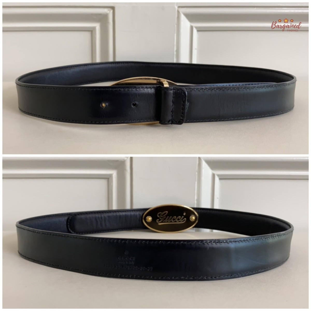 Authentic GUCCI Black Calfskin Leather Gold Signature Oval Authentic GUCCI Black Calfskin Leather Gold Signature Oval