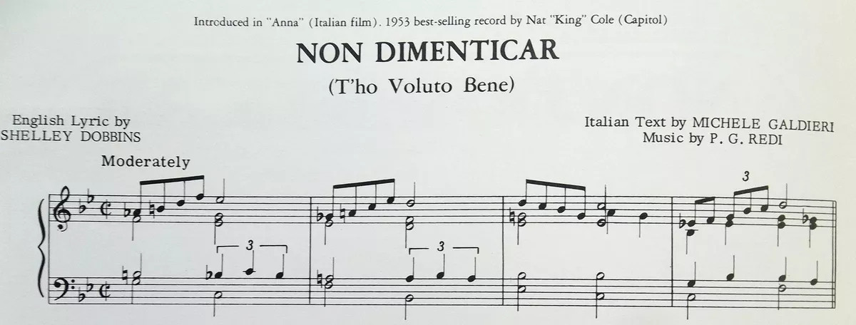 NON DIMENTICAR Sheet Music w/ ITALIAN & ENGLISH lyrics NAT King