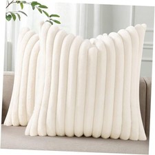 Faux Fur Plush Throw Pillow Covers 18x18 Set 18" x 18" Pack of 2 Cream White