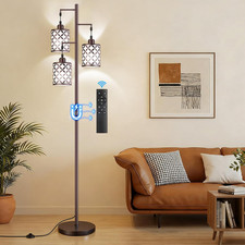 Dimmable Farmhouse Floor Lamp with Metal Cage  3 LED Bulbs, 72" Brown