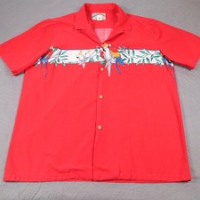 Paradise Found Parrot Bird Tropical Camp Shirt Mens XL Red Hawaiian Aloha Cotton