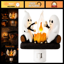 Flickering Flame Night Light - 3D Ghost Campfire Decor for Halloween, Kids Adu