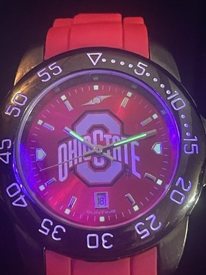 Ohio State Buckeyes Sun Time Quartz Sports Watch Red Sunburst Dial Rubber Strap