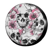 Sugar Skull Skeleton Flower Pink Spare Tire Cover Dust-proof Wheel 32.5 Inches