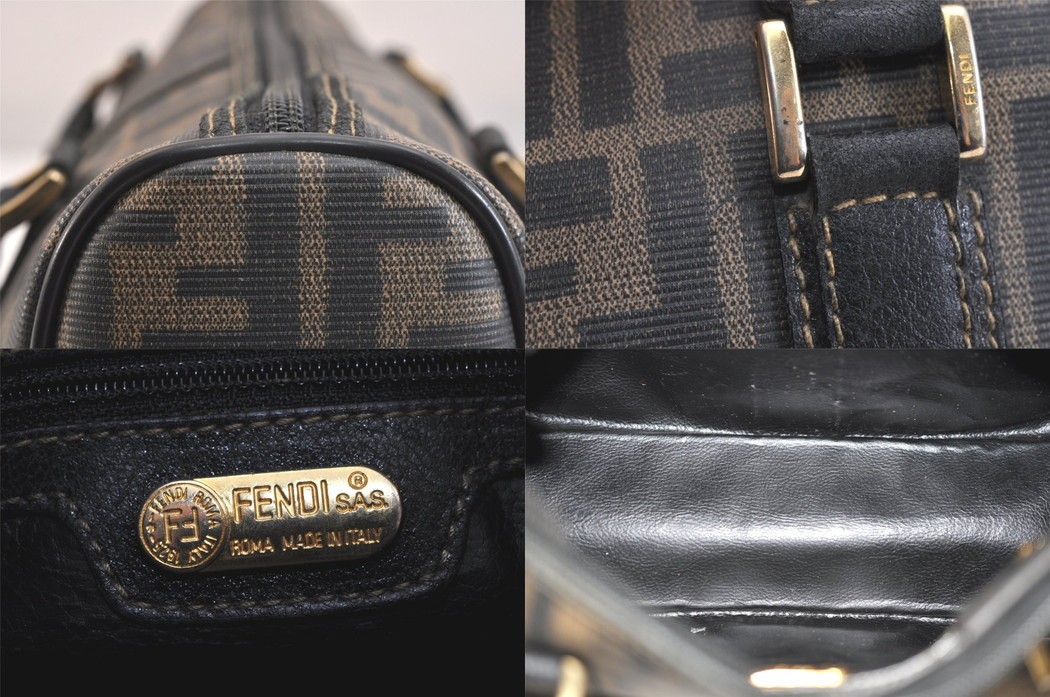 Authentic FENDI Vintage Zucca Boston Hand Bag PVC Leather Brown Black Junk 4777N
