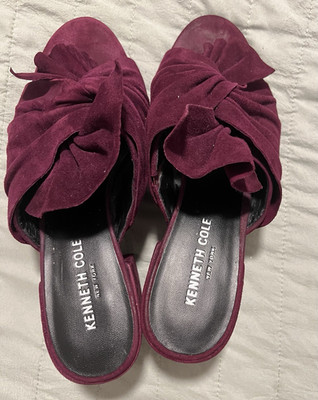 Kenneth Cole New York Burgundy Suede Bow Slide Sandals Women US 7.5 Block Heel
