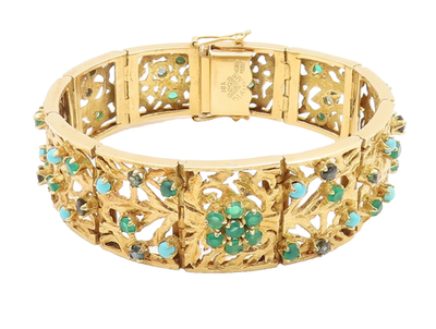 18K GOLD Vintage Bracelet DIAMANS MEXICO Multicolor Floral Cutout