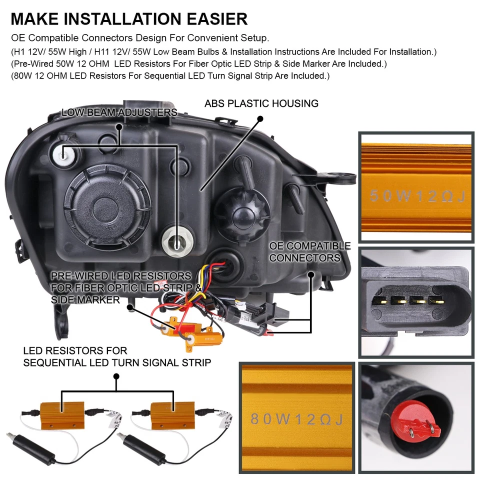Fits 2009-2011 Mercedes Benz W164 ML320 LED Sequential Strip Projector Headlight - Изображение 4 из 4