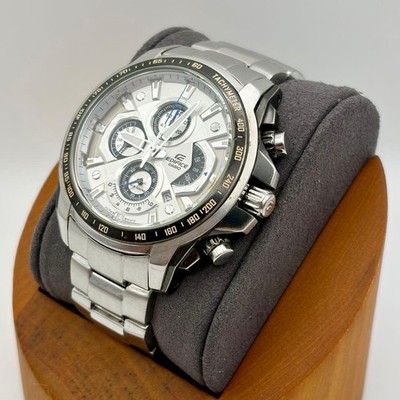 CASIO EDIFICE EF-560 5183 Chronograph Watch Silver White Tested Condition