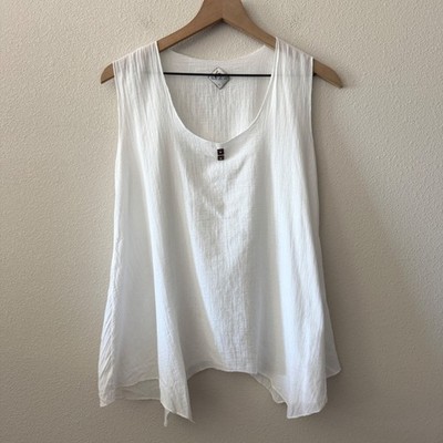 BLANC DU NIL Womens Tank Top Coastal Boho Lagenlook Sharkbite Hem Size T3