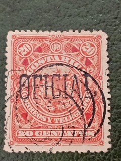 Timbre Costa Rica 1890 20 Cts Rouge Oblitéré.