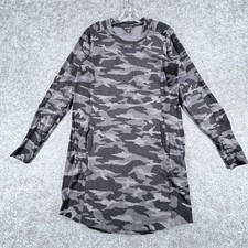 Athleta Balance Printed Dress Womens M Gray Camo Long Sleeve Crew Neck Pockets