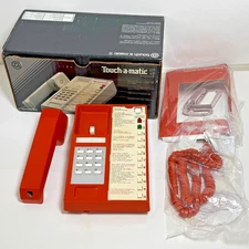 Vintage Western Electric Bell Touch-A-Matic Phone Vtg 1970s Orange Desktop BOX