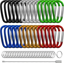 30PCS Aluminum Carabiner Clips, 2" D Shape Spring Snap Hooks Multicolor 