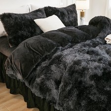 Faux Fur Beige Comforter Set King Size 3 King 104 x90 02 - Tie-dyed Black Grey