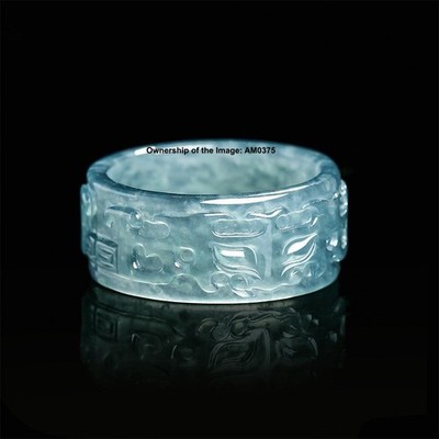 Natural Grade A Jadeite ICY Blue Jade 12mm Ring Animal Mask Pattern Size 6-12