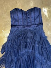 Pear Culture Blue Shimmer Strapless Tiered Forms Hoco Prom Dress Corset NWOT 7/8
